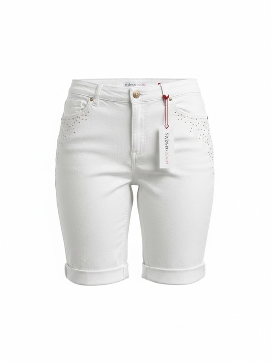 Style & Co. Pants - Style & Co. Denim White Rhinestone Embellished Bermuda Shorts NWT Size 14